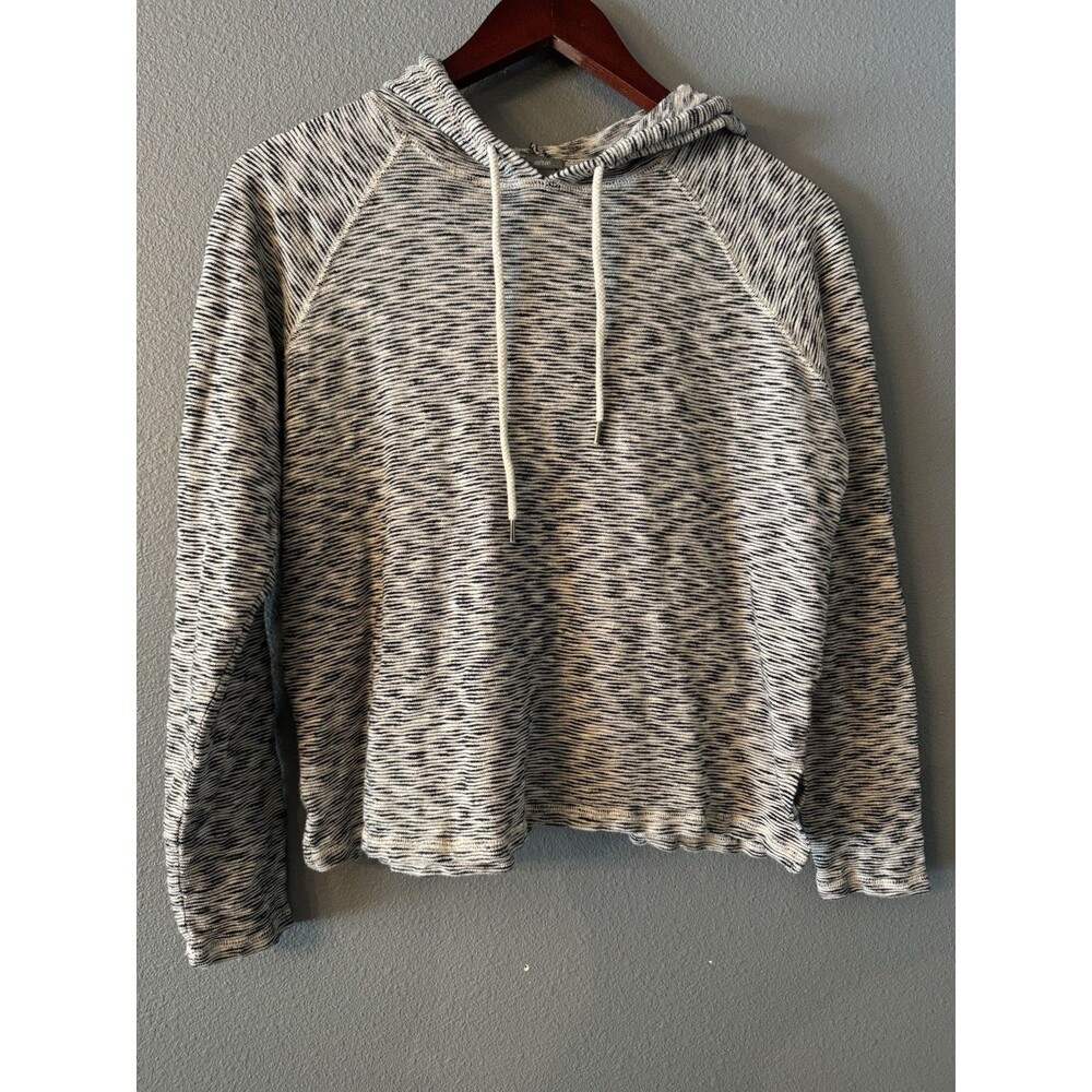 Aerie Womens XS Black Cream Marled Hooded Pullover Sweater Lightweight Cotton